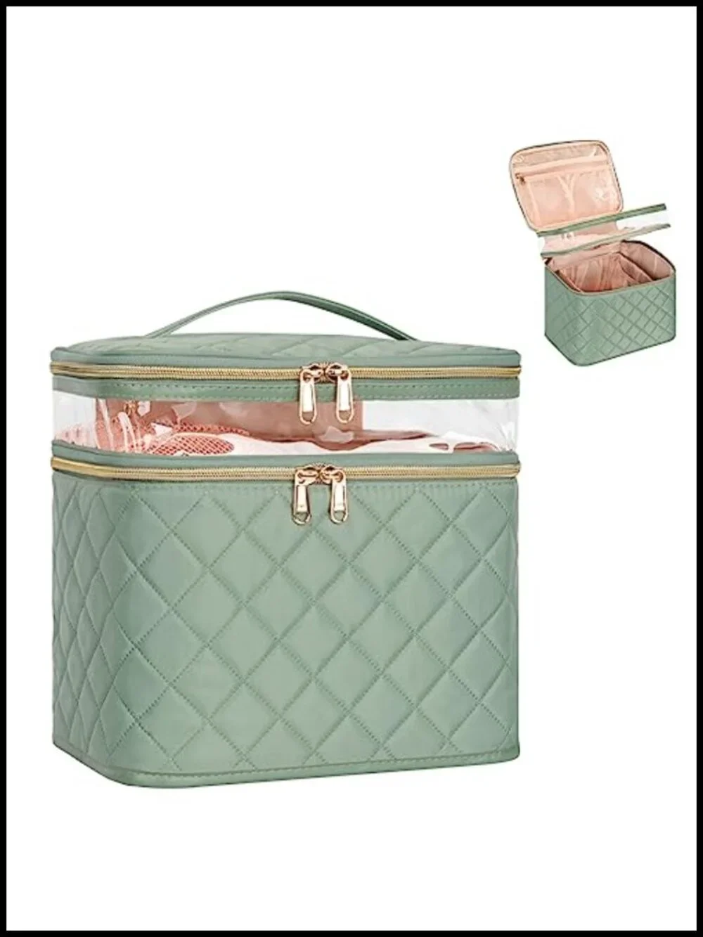 Large Double Layer Makeup Bag with Multiple Compartments - Water Resistant